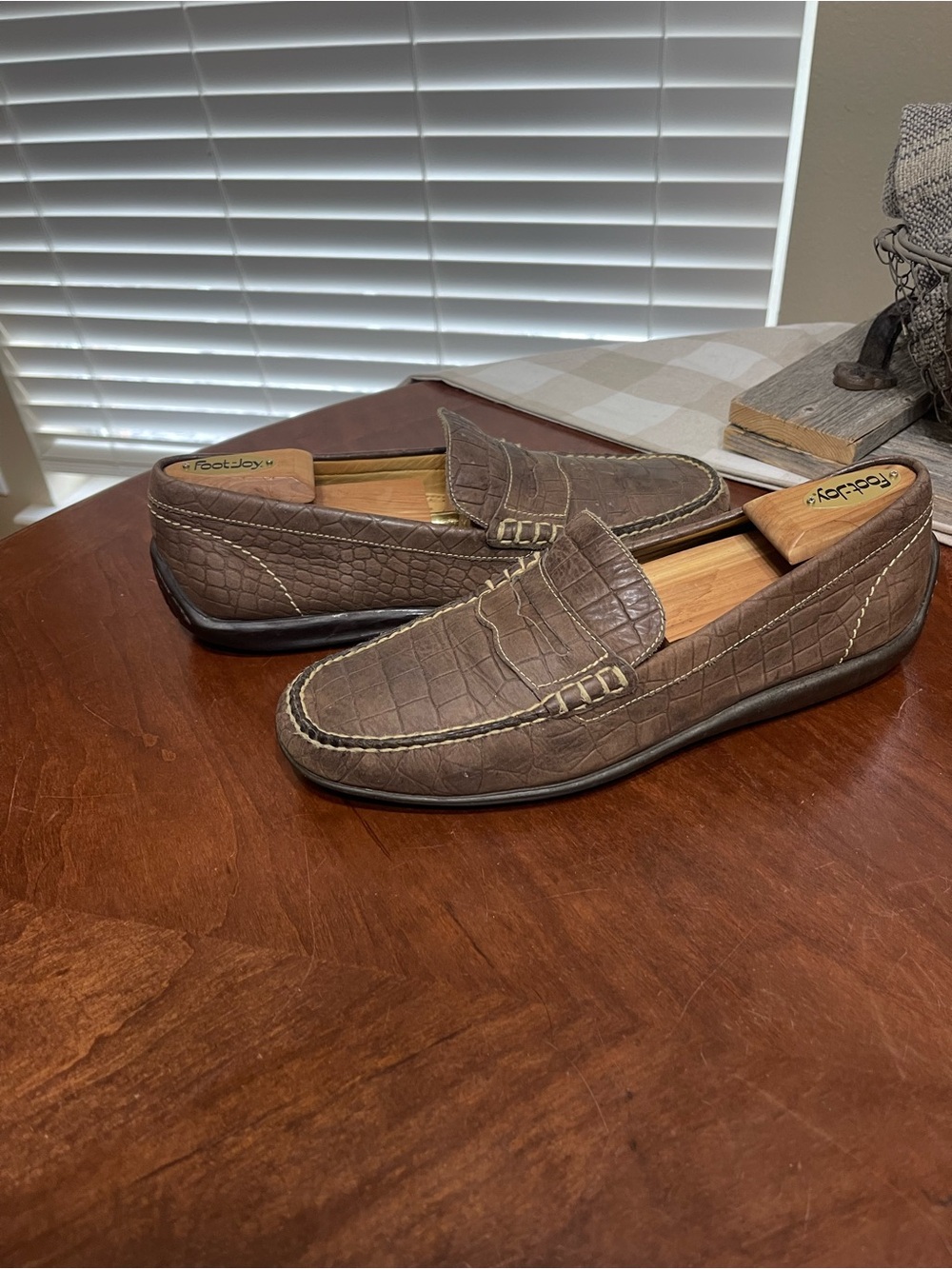Martin Dingman  Penny Croc Embossed Leather Loafers